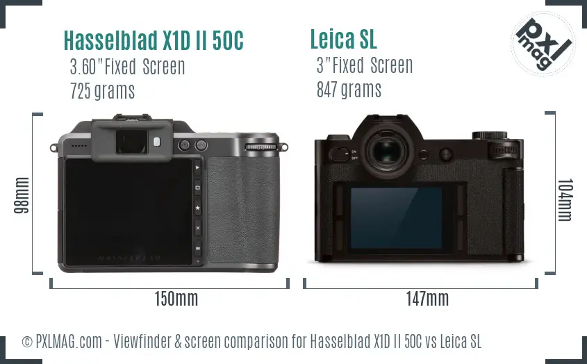 Hasselblad X1D II 50C vs Leica SL Screen and Viewfinder comparison