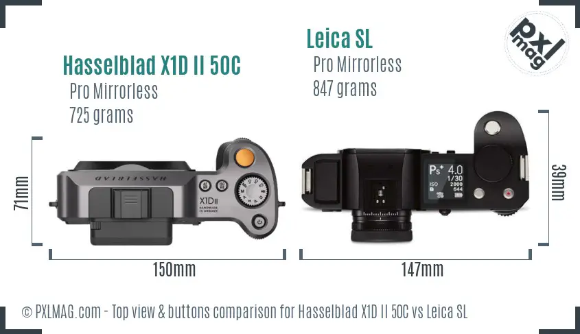 Hasselblad X1D II 50C vs Leica SL top view buttons comparison