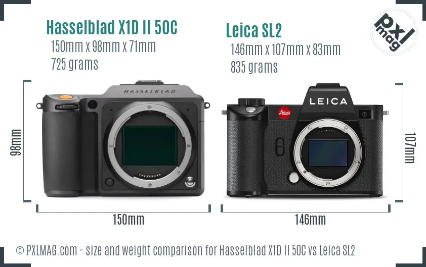 Hasselblad X1D II 50C vs Leica SL2 size comparison Hasselblad X1D II 50C vs Leica SL2 size comparison