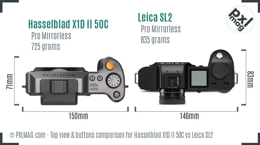 Hasselblad X1D II 50C vs Leica SL2 top view buttons comparison Hasselblad X1D II 50C vs Leica SL2 top view buttons comparison