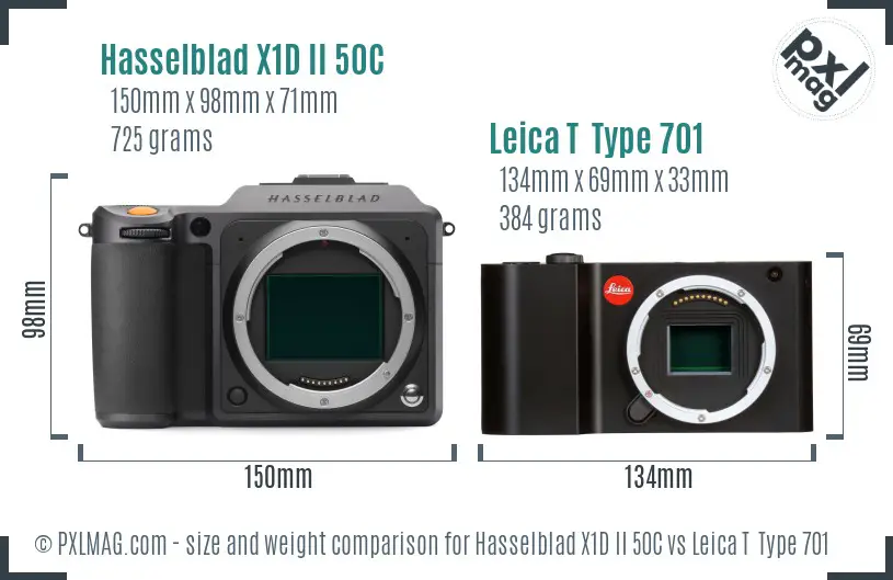 Hasselblad X1D II 50C vs Leica T  Type 701 size comparison