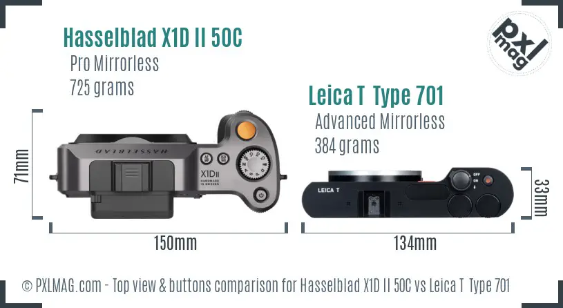 Hasselblad X1D II 50C vs Leica T  Type 701 top view buttons comparison