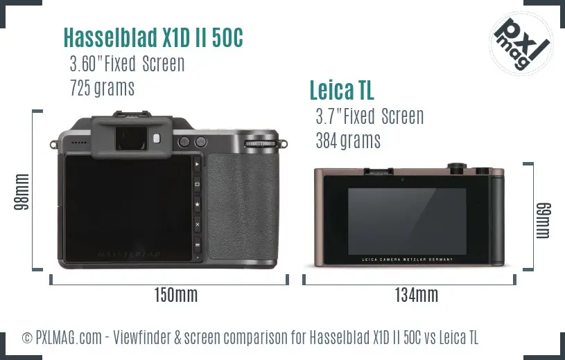 Hasselblad X1D II 50C vs Leica TL Screen and Viewfinder comparison