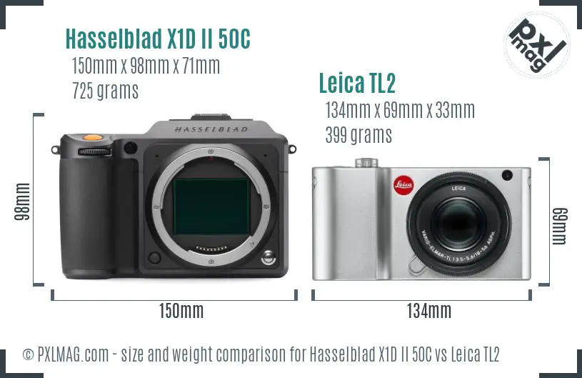 Hasselblad X1D II 50C vs Leica TL2 size comparison