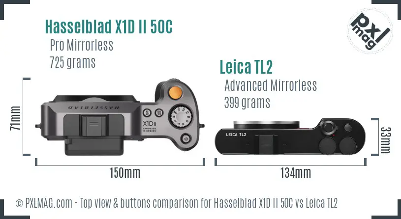 Hasselblad X1D II 50C vs Leica TL2 top view buttons comparison