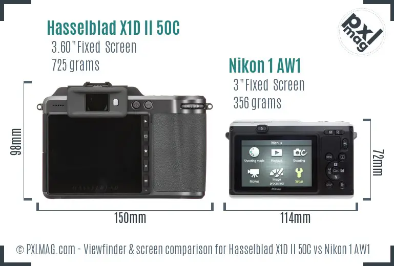 Hasselblad X1D II 50C vs Nikon 1 AW1 Screen and Viewfinder comparison