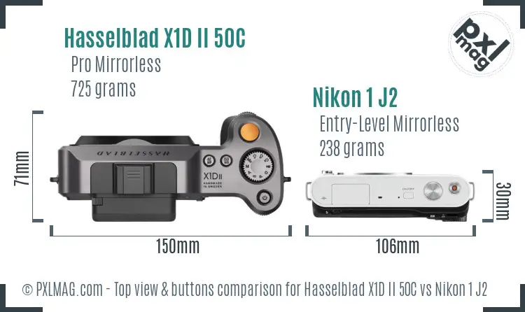 Hasselblad X1D II 50C vs Nikon 1 J2 top view buttons comparison