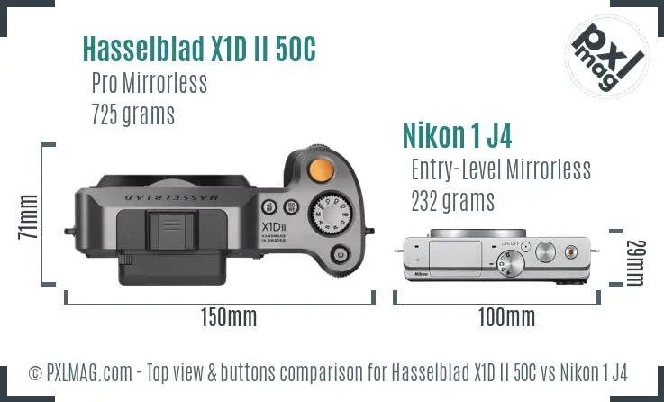 Hasselblad X1D II 50C vs Nikon 1 J4 top view buttons comparison