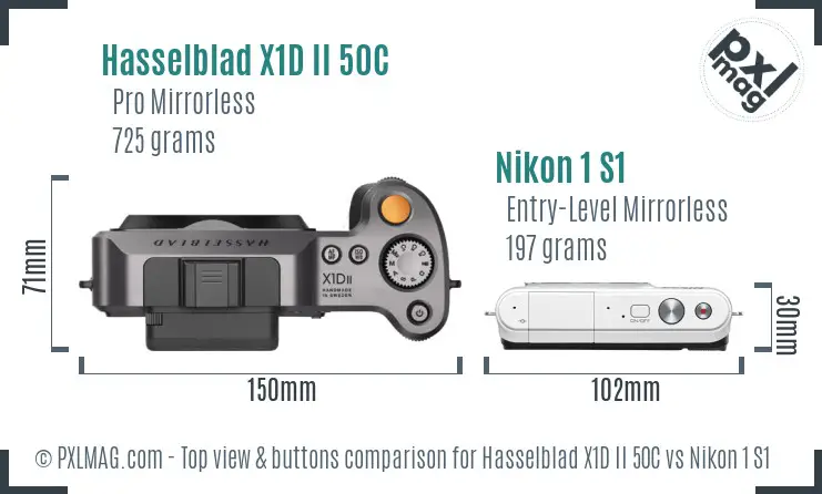 Hasselblad X1D II 50C vs Nikon 1 S1 top view buttons comparison