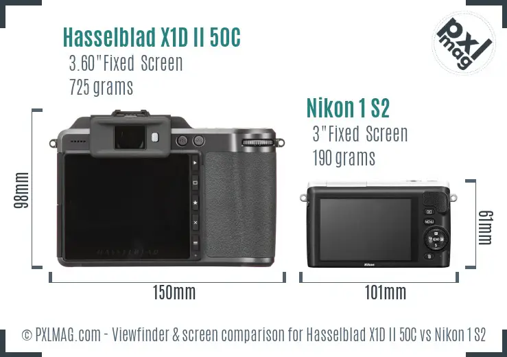 Hasselblad X1D II 50C vs Nikon 1 S2 Screen and Viewfinder comparison