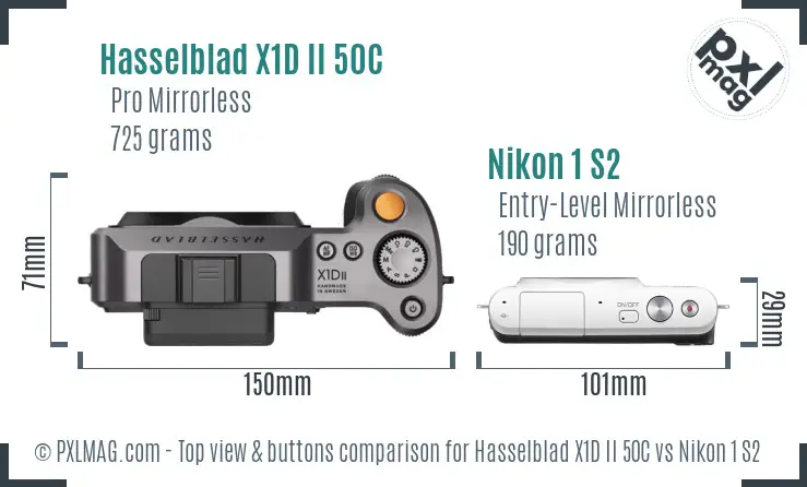 Hasselblad X1D II 50C vs Nikon 1 S2 top view buttons comparison
