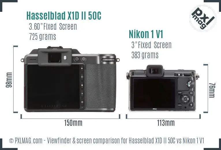 Hasselblad X1D II 50C vs Nikon 1 V1 Screen and Viewfinder comparison