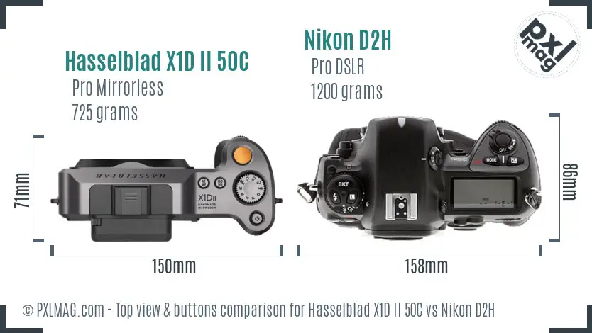 Hasselblad X1D II 50C vs Nikon D2H top view buttons comparison Hasselblad X1D II 50C vs Nikon D2H top view buttons comparison