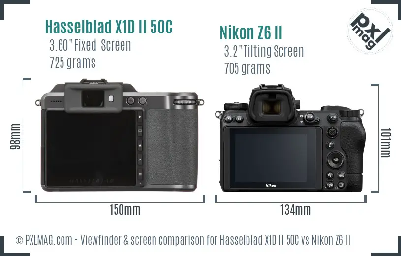 Hasselblad X1D II 50C vs Nikon Z6 II Screen and Viewfinder comparison