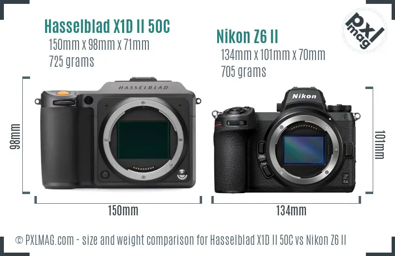 Hasselblad X1D II 50C vs Nikon Z6 II size comparison