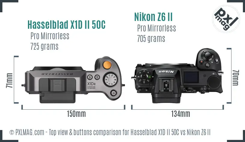 Hasselblad X1D II 50C vs Nikon Z6 II top view buttons comparison