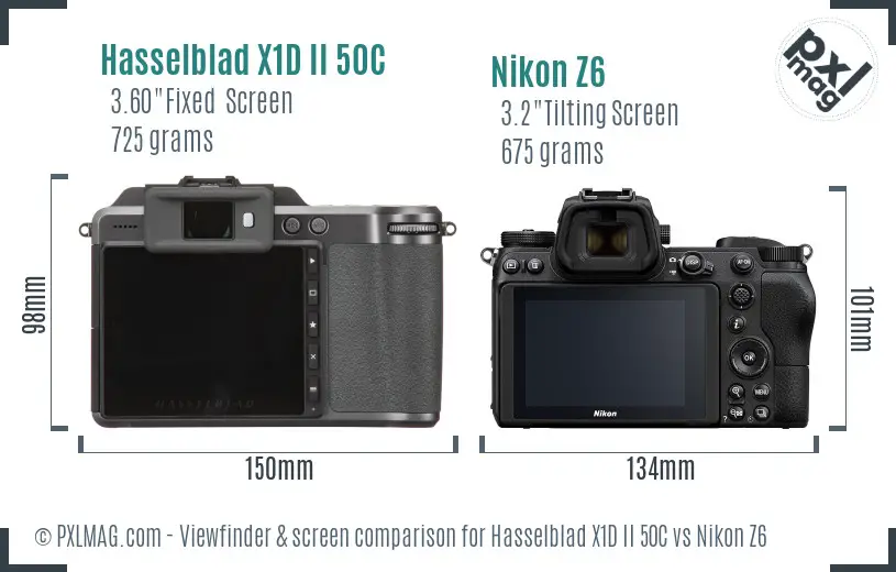 Hasselblad X1D II 50C vs Nikon Z6 Screen and Viewfinder comparison