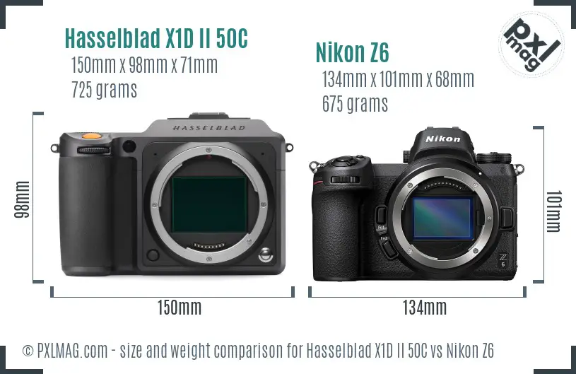 Hasselblad X1D II 50C vs Nikon Z6 size comparison