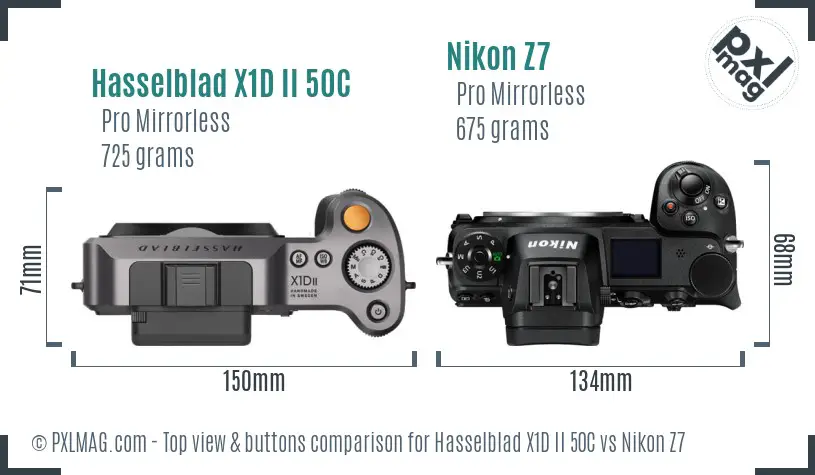 Hasselblad X1D II 50C vs Nikon Z7 top view buttons comparison