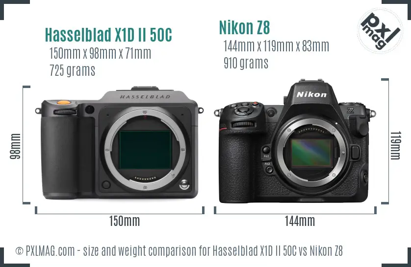 Hasselblad X1D II 50C vs Nikon Z8 size comparison Hasselblad X1D II 50C vs Nikon Z8 size comparison