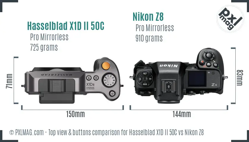 Hasselblad X1D II 50C vs Nikon Z8 top view buttons comparison Hasselblad X1D II 50C vs Nikon Z8 top view buttons comparison