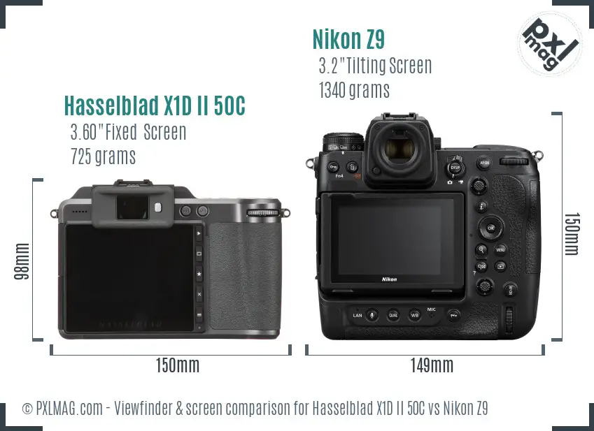 Hasselblad X1D II 50C vs Nikon Z9 Screen and Viewfinder comparison