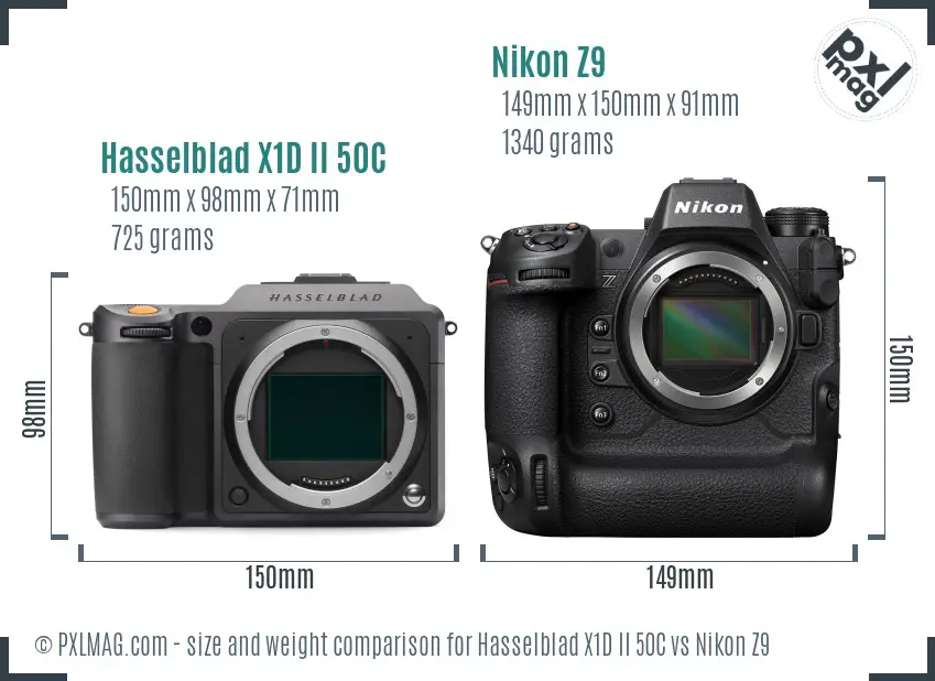 Hasselblad X1D II 50C vs Nikon Z9 size comparison