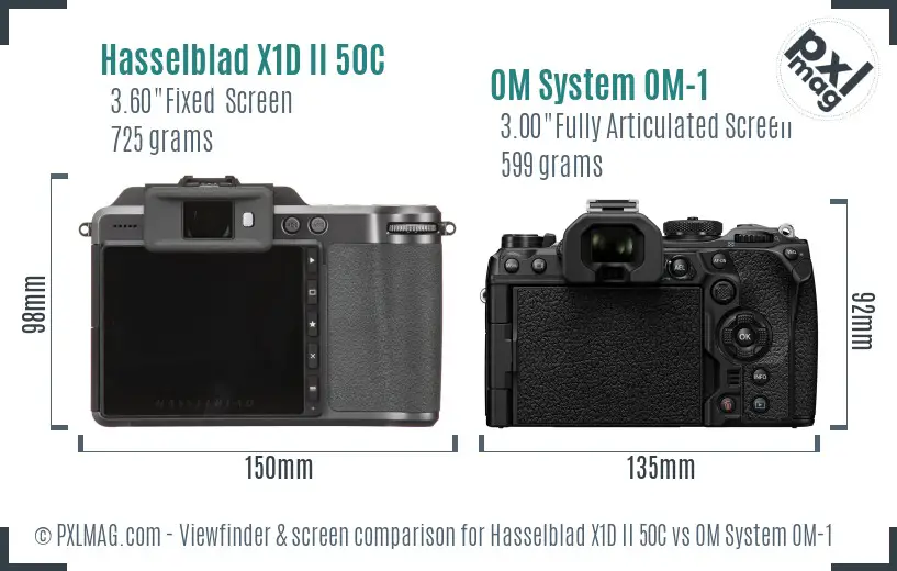 Hasselblad X1D II 50C vs OM System OM-1 Screen and Viewfinder comparison