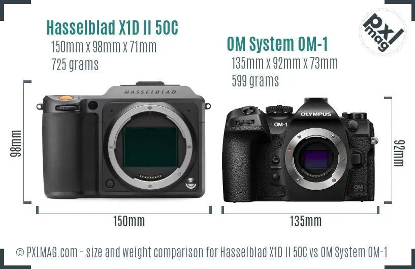 Hasselblad X1D II 50C vs OM System OM-1 size comparison