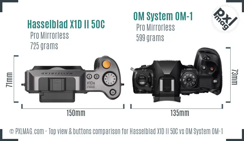 Hasselblad X1D II 50C vs OM System OM-1 top view buttons comparison