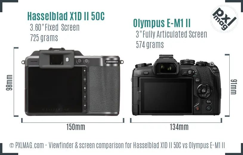Hasselblad X1D II 50C vs Olympus E-M1 II Screen and Viewfinder comparison