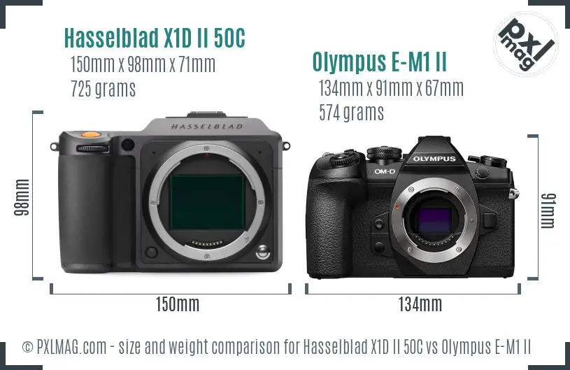 Hasselblad X1D II 50C vs Olympus E-M1 II size comparison Hasselblad X1D II 50C vs Olympus E-M1 II size comparison