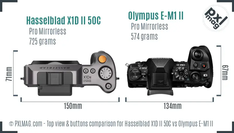 Hasselblad X1D II 50C vs Olympus E-M1 II top view buttons comparison