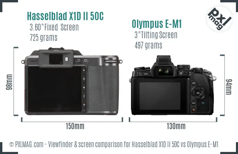 Hasselblad X1D II 50C vs Olympus E-M1 Screen and Viewfinder comparison Hasselblad X1D II 50C vs Olympus E-M1 Screen and Viewfinder comparison