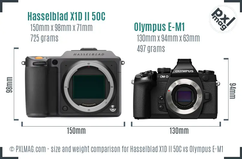 Hasselblad X1D II 50C vs Olympus E-M1 size comparison Hasselblad X1D II 50C vs Olympus E-M1 size comparison