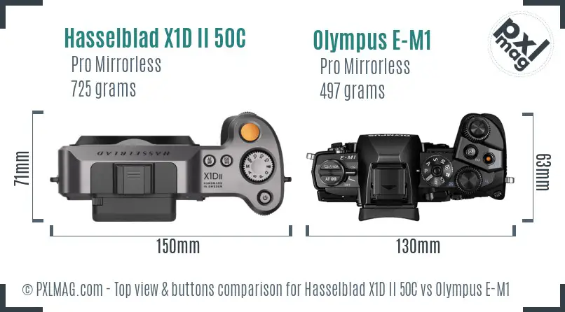 Hasselblad X1D II 50C vs Olympus E-M1 top view buttons comparison Hasselblad X1D II 50C vs Olympus E-M1 top view buttons comparison