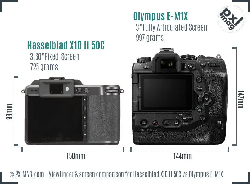 Hasselblad X1D II 50C vs Olympus E-M1X Screen and Viewfinder comparison