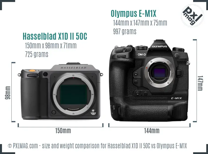 Hasselblad X1D II 50C vs Olympus E-M1X size comparison