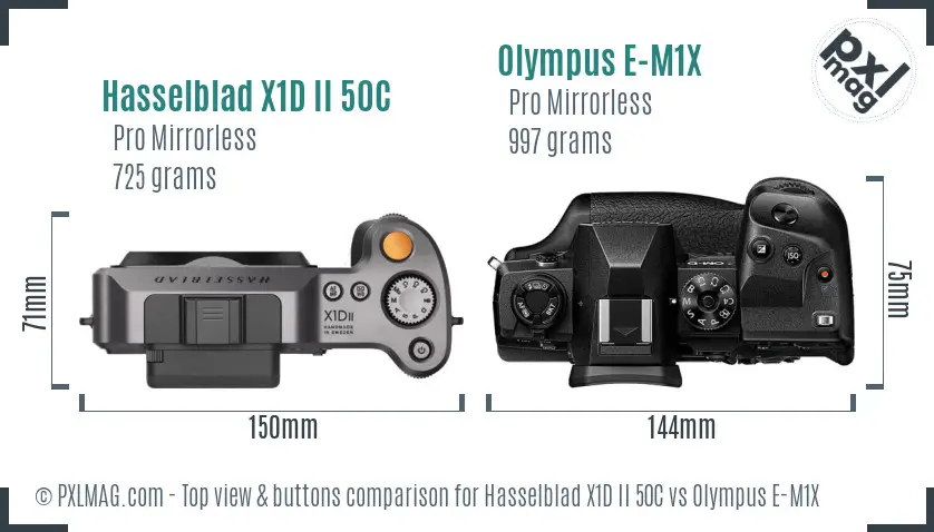 Hasselblad X1D II 50C vs Olympus E-M1X top view buttons comparison
