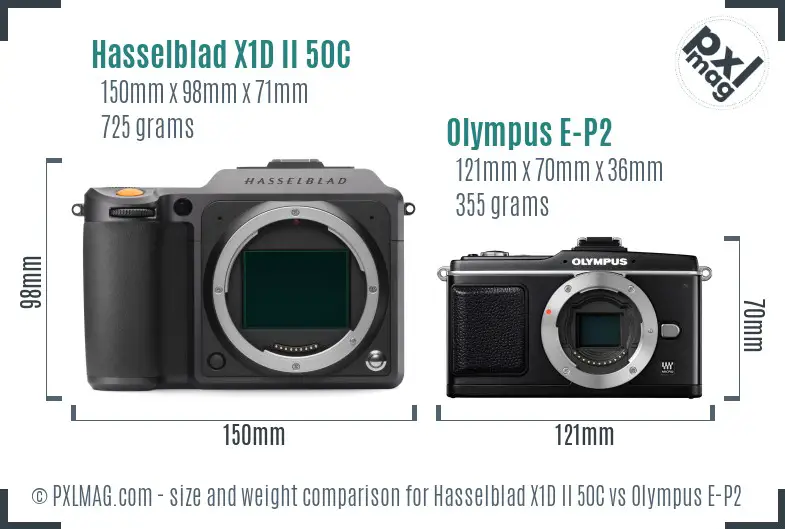 Hasselblad X1D II 50C vs Olympus E-P2 size comparison