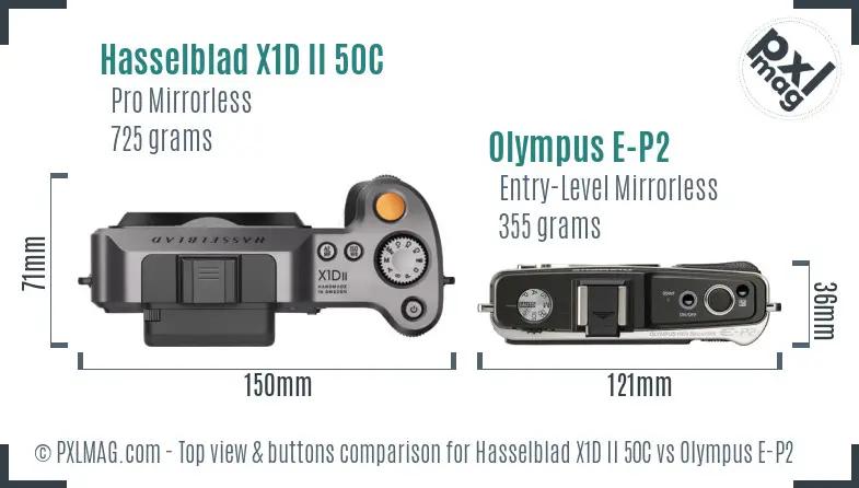 Hasselblad X1D II 50C vs Olympus E-P2 top view buttons comparison