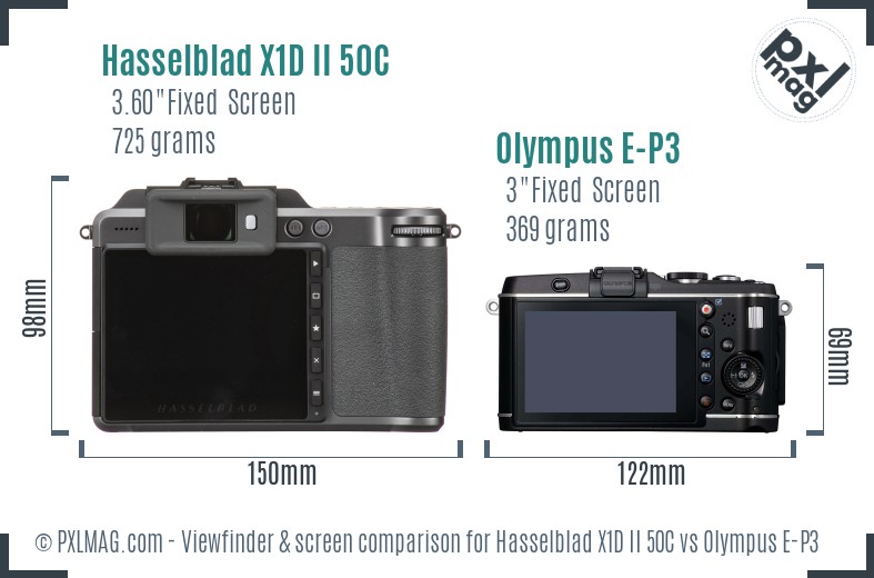 Hasselblad X1D II 50C vs Olympus E-P3 Screen and Viewfinder comparison