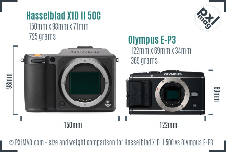 Hasselblad X1D II 50C vs Olympus E-P3 size comparison