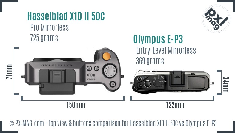 Hasselblad X1D II 50C vs Olympus E-P3 top view buttons comparison