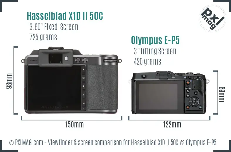 Hasselblad X1D II 50C vs Olympus E-P5 Screen and Viewfinder comparison