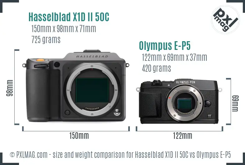 Hasselblad X1D II 50C vs Olympus E-P5 size comparison