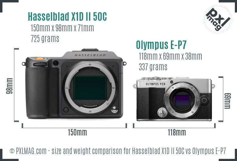 Hasselblad X1D II 50C vs Olympus E-P7 size comparison