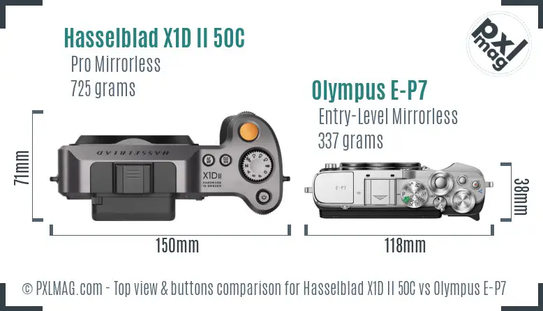 Hasselblad X1D II 50C vs Olympus E-P7 top view buttons comparison