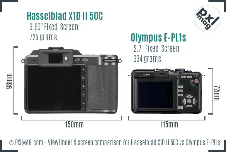 Hasselblad X1D II 50C vs Olympus E-PL1s Screen and Viewfinder comparison