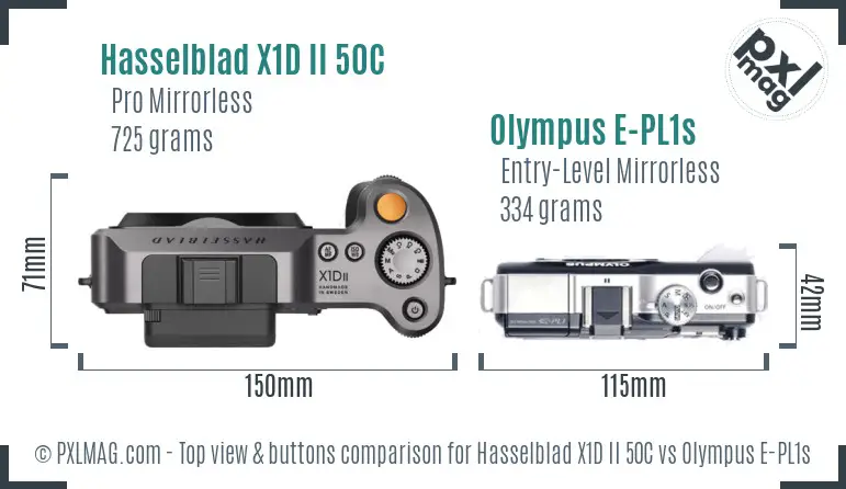 Hasselblad X1D II 50C vs Olympus E-PL1s top view buttons comparison